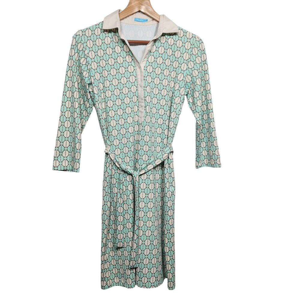 J. McLaughlin Catalina Cloth Teal Patterned Shirt Dress Size XS